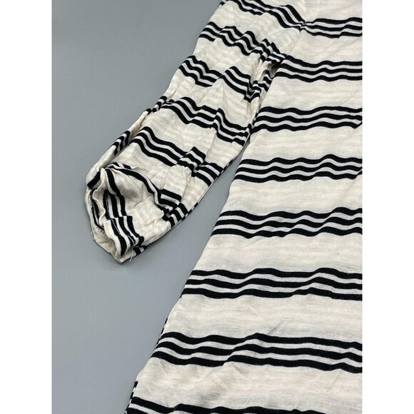 faith and joy 3/4 sleeve shirt striped ivory black button up sleeve small READ - Picture 6 of 15